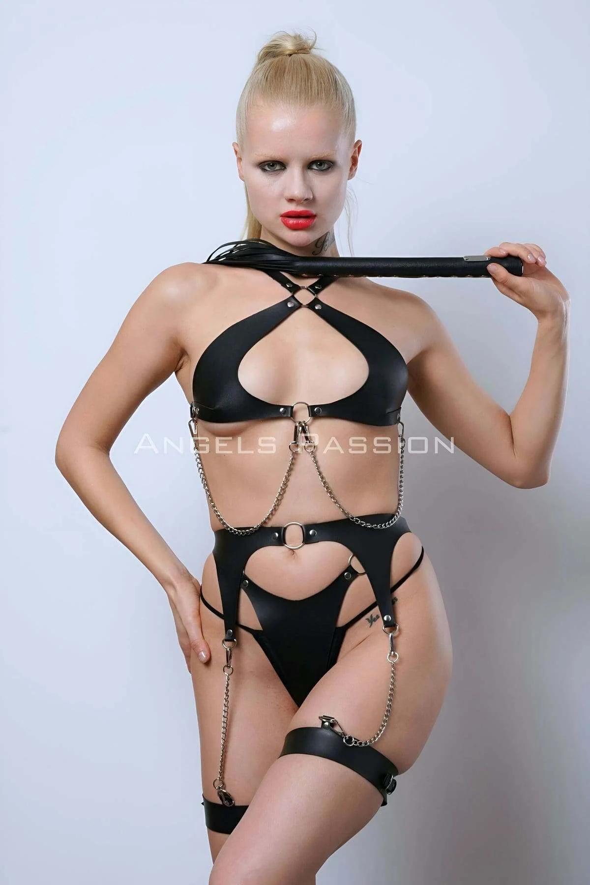 Faux Leather Full Body Harness with Chest & Garter Straps