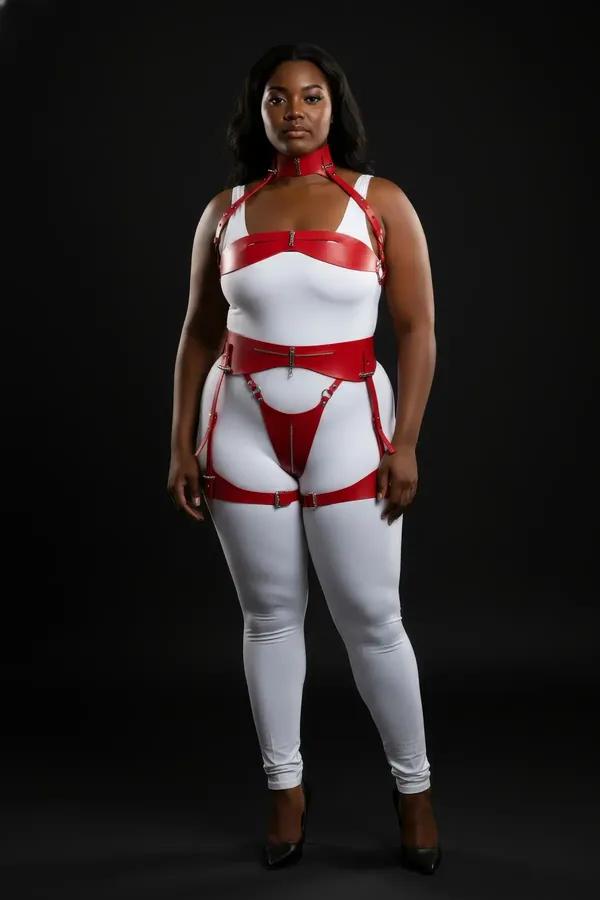 Red Patent Faux Leather Body Harness & Garter Set