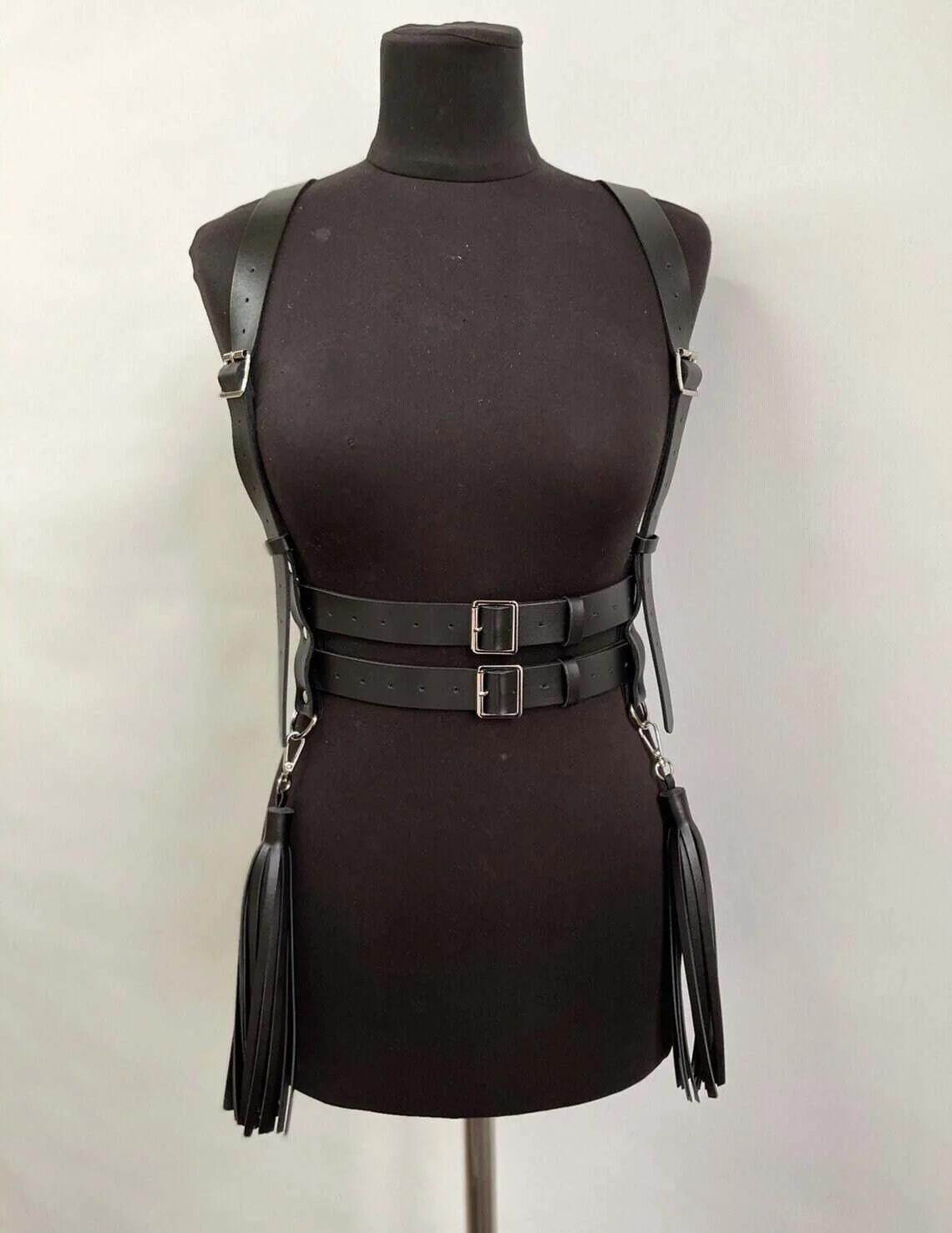 Strappy Faux Leather Body Harness with Tassels