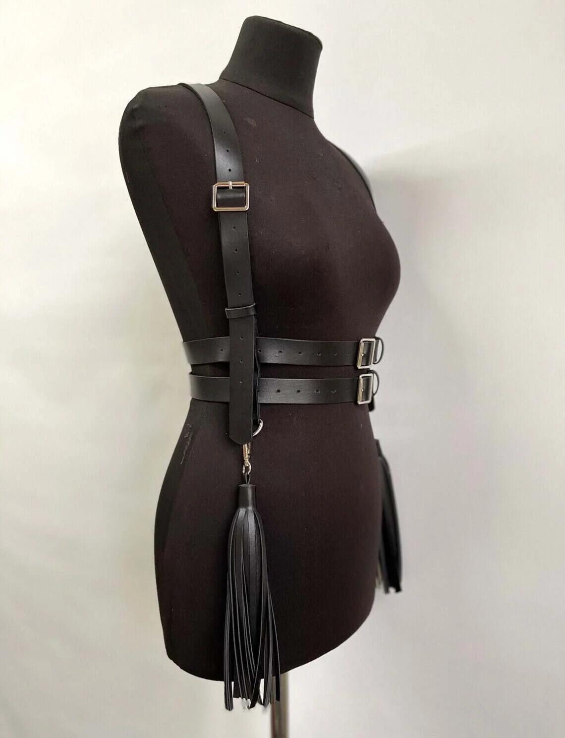 Strappy Faux Leather Body Harness with Tassels