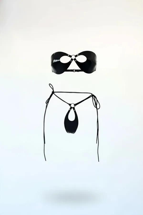 Vinyl Harness Bralette & G-String Set with O-Rings
