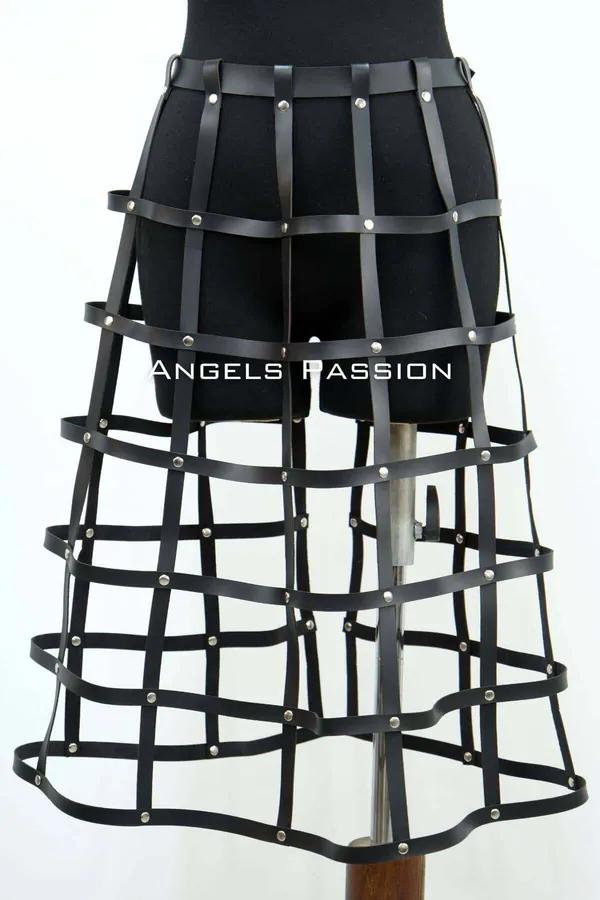 Caged Faux Leather Skirt Harness with Silver Studs
