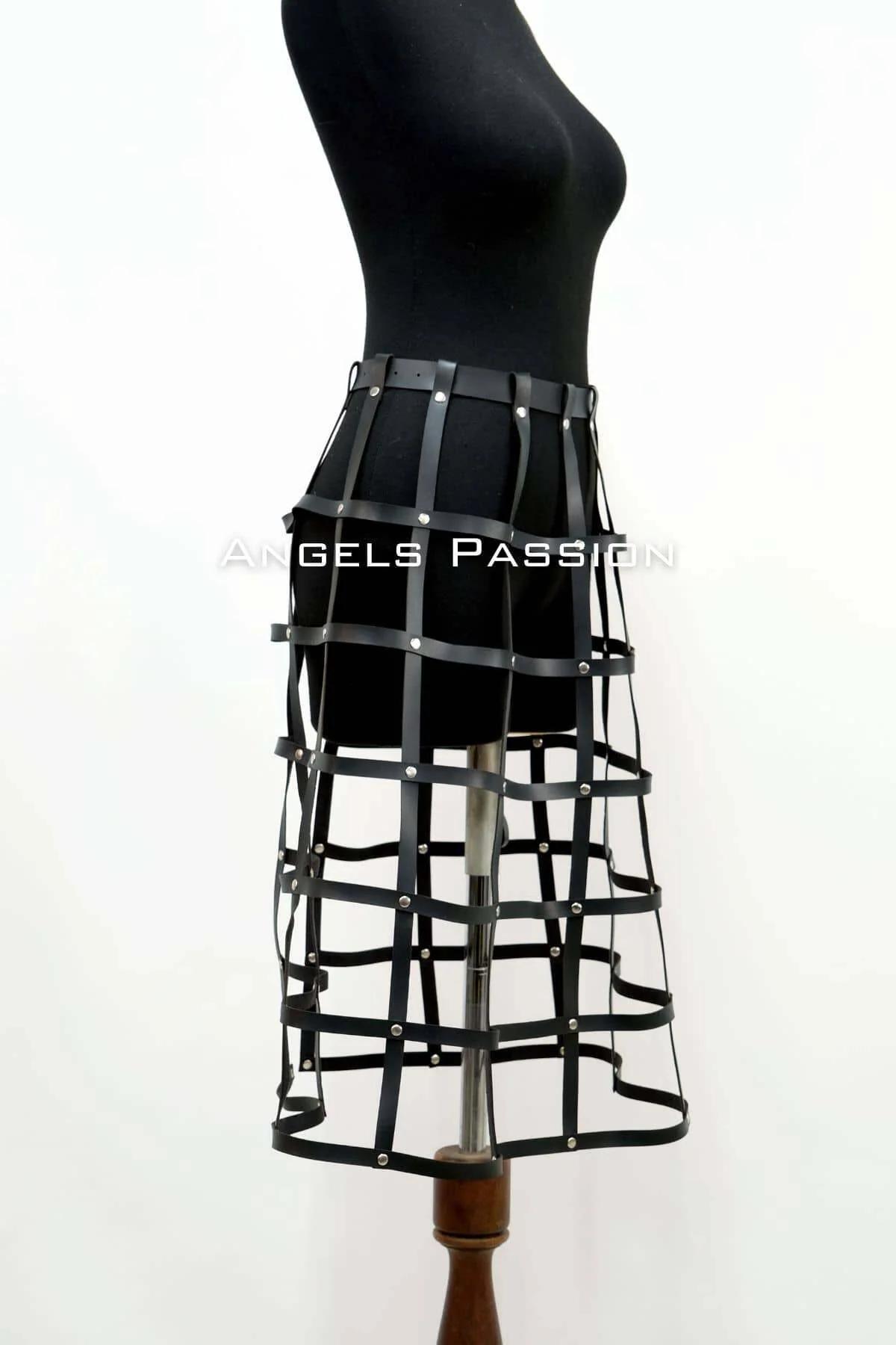 Caged Faux Leather Skirt Harness with Silver Studs