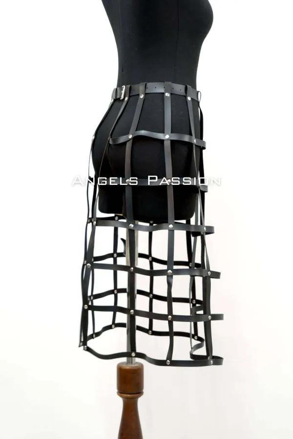 Caged Faux Leather Skirt Harness with Silver Studs