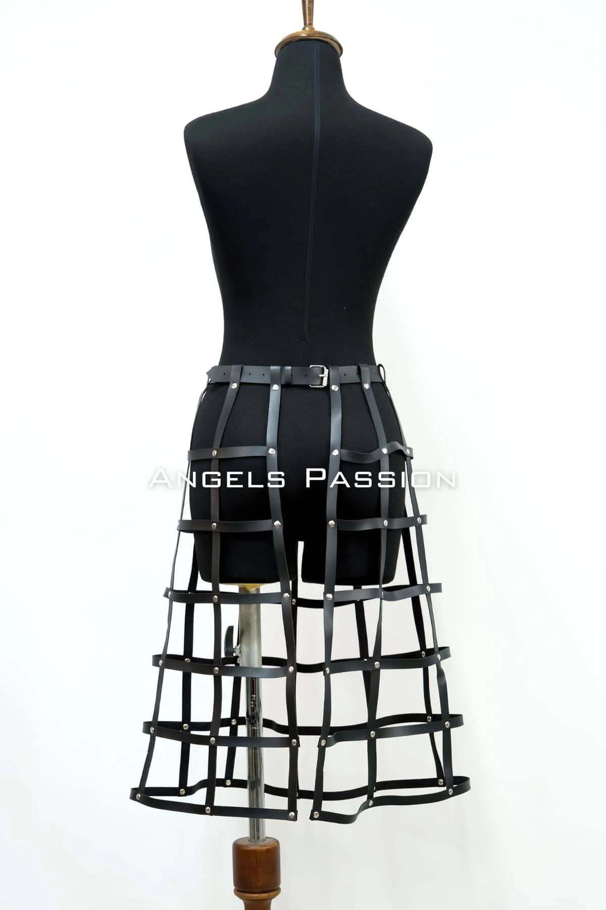 Caged Faux Leather Skirt Harness with Silver Studs