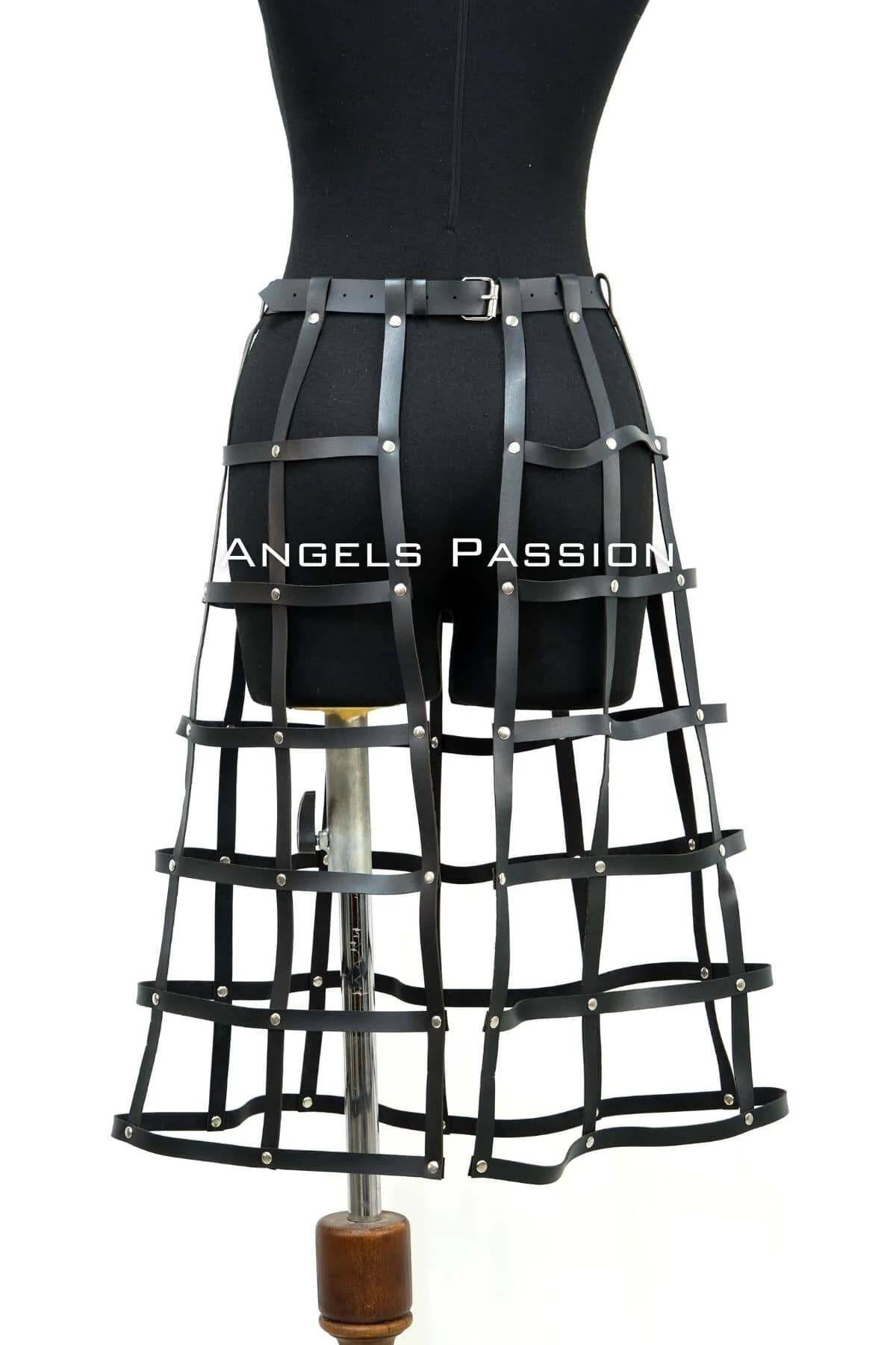 Caged Faux Leather Skirt Harness with Silver Studs