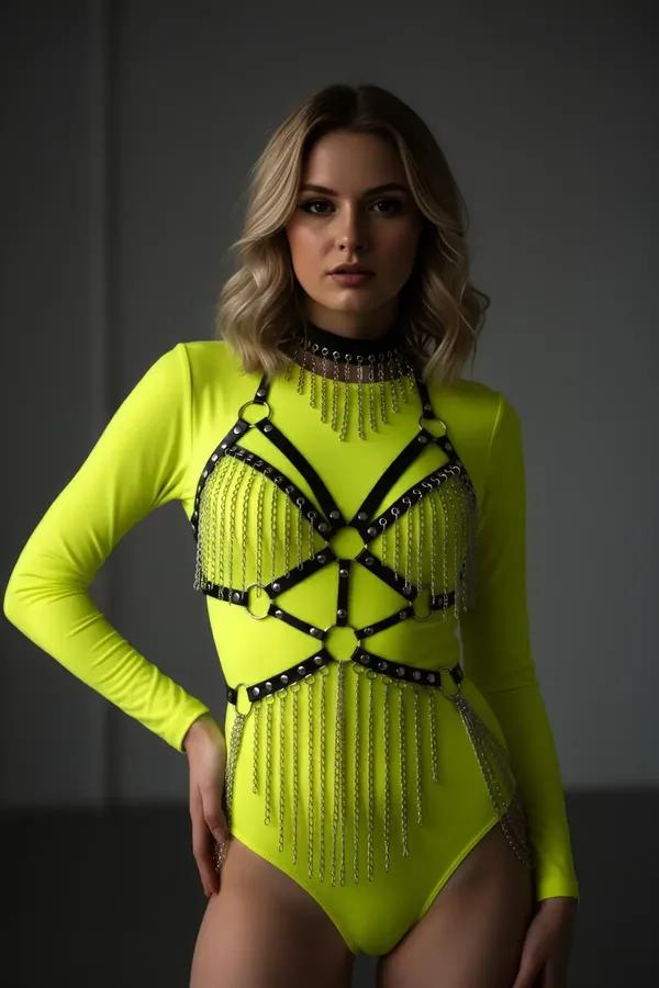Strappy Body Harness with Draped Chains