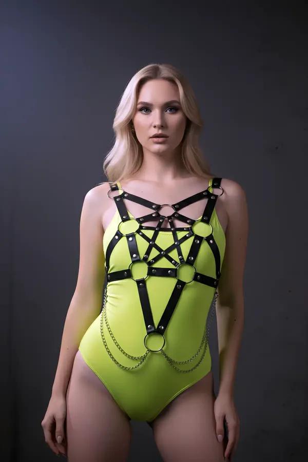 Pentagram Body Harness with Chain Detail
