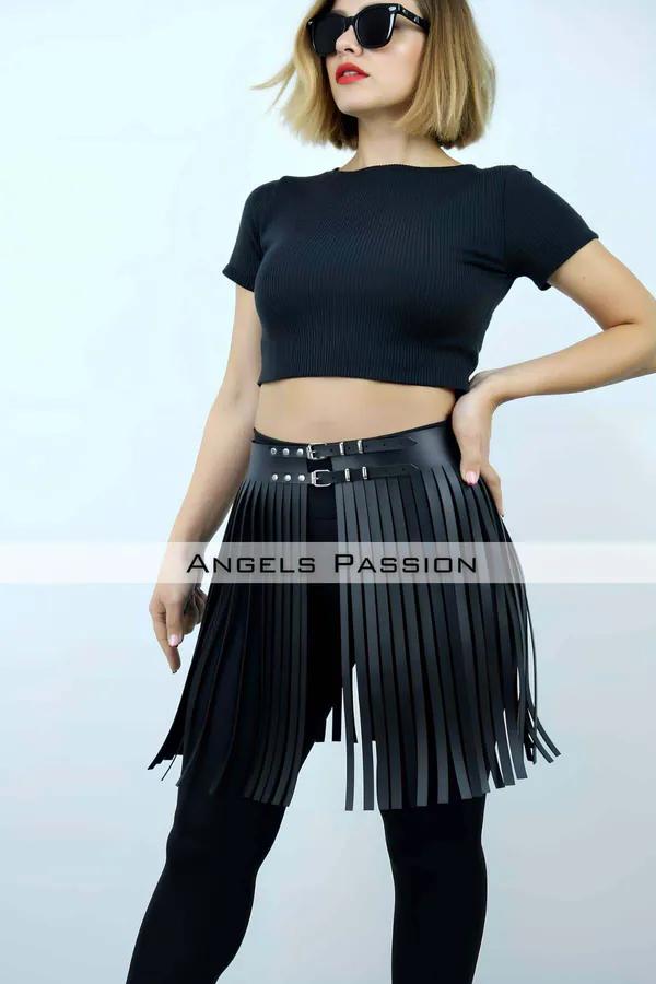 Fringe Waist Overlay with Double Buckle Belts