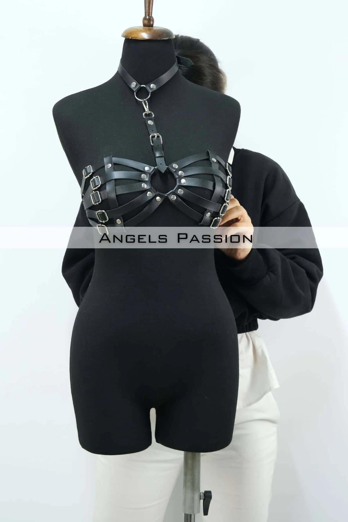 Caged Chest Harness Bra with Choker & O-Ring Details