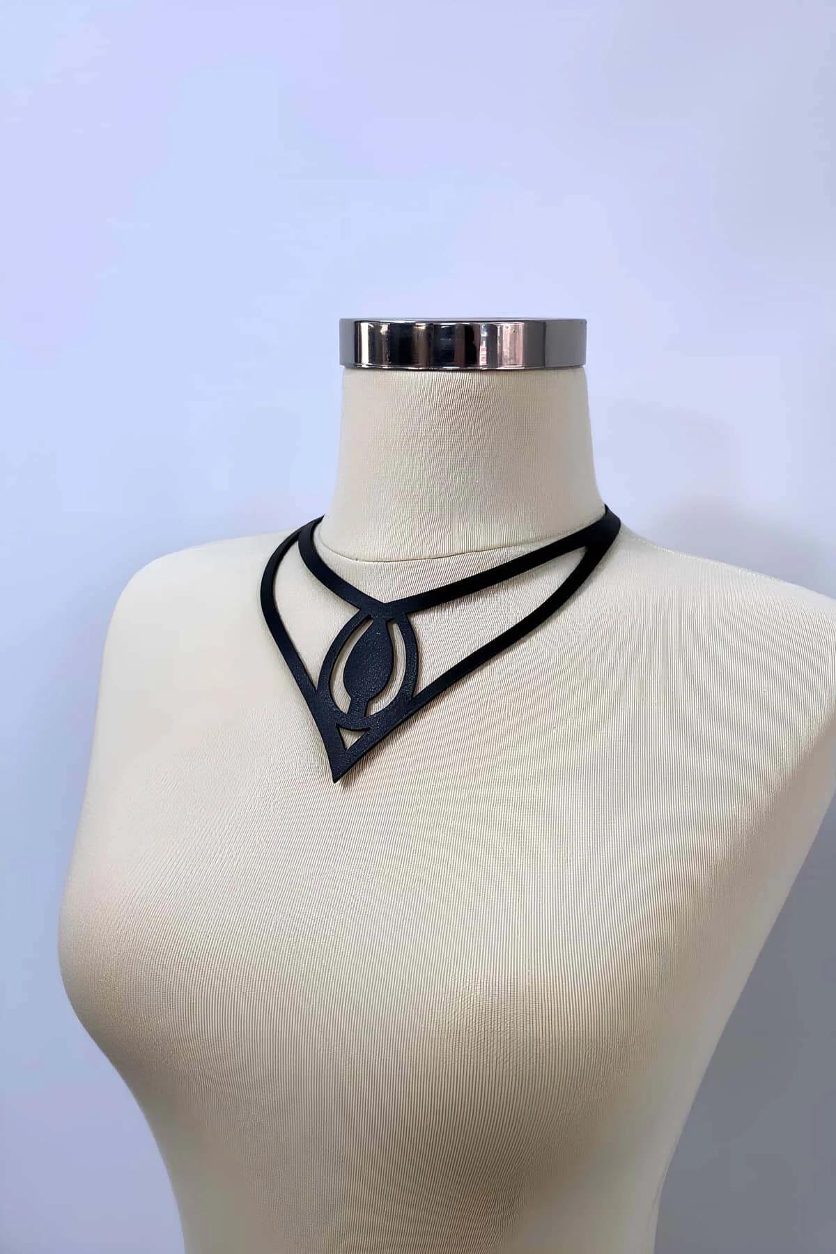 Sculptural Faux Leather Choker Necklace