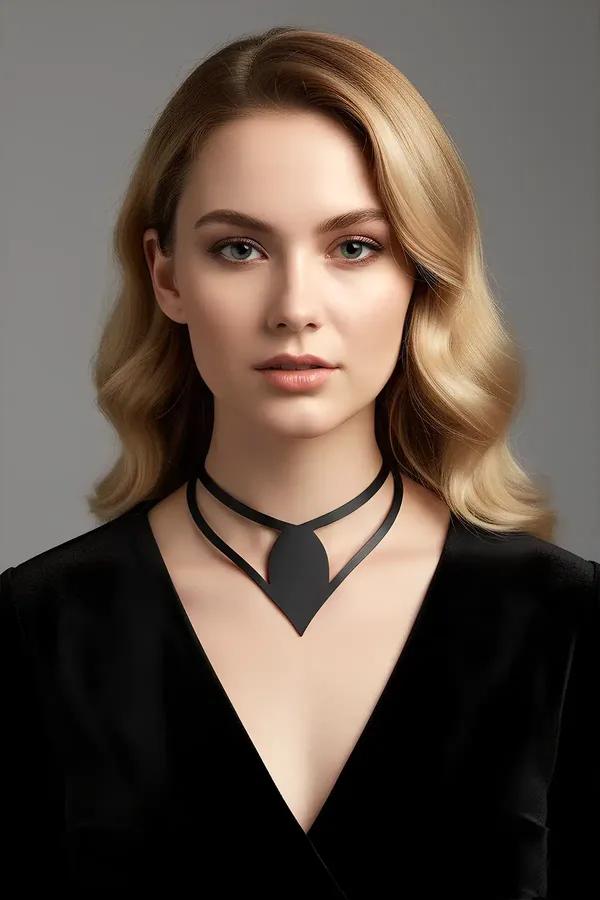 Statement Faux Leather Choker with V-Shape Accent