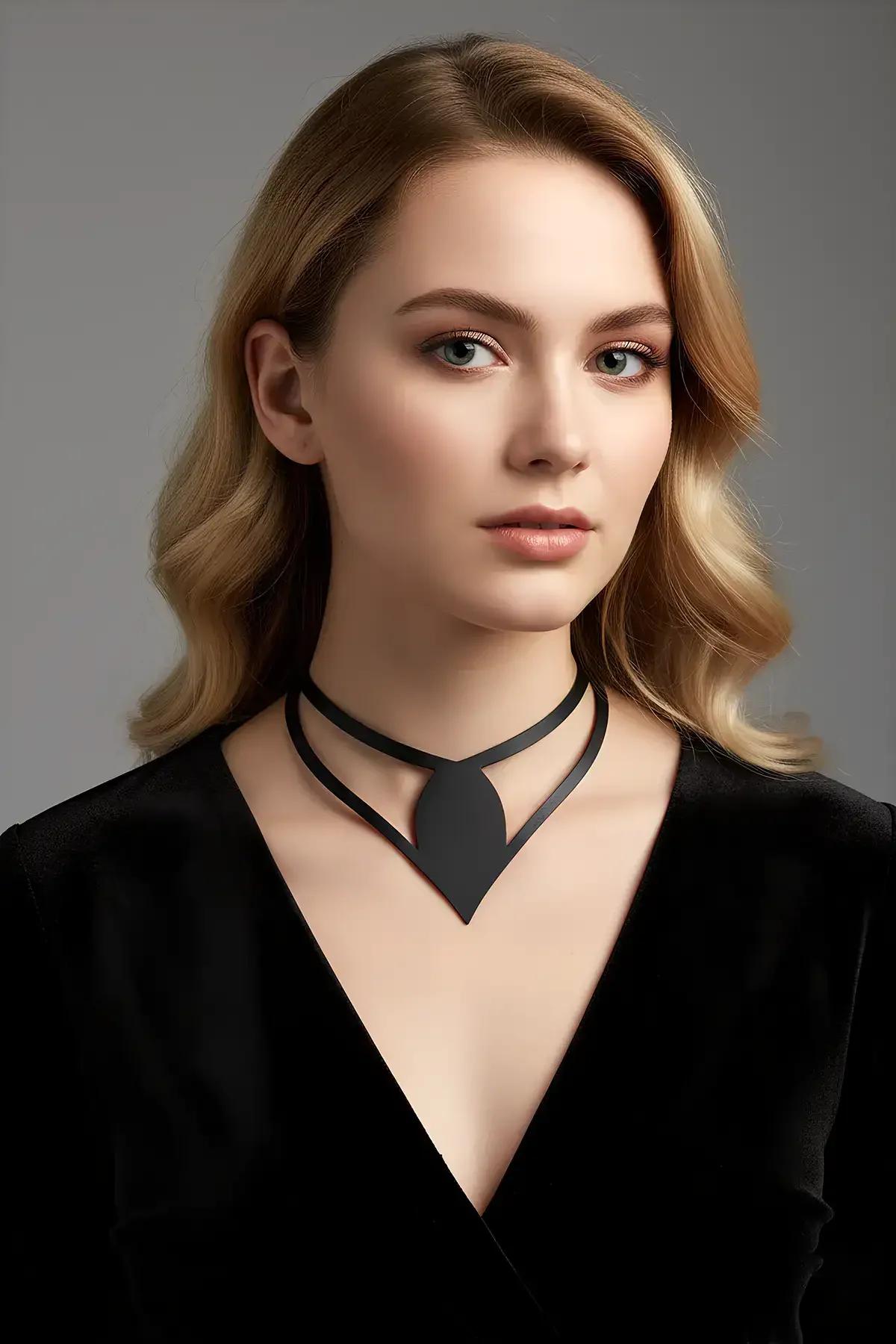 Statement Faux Leather Choker with V-Shape Accent