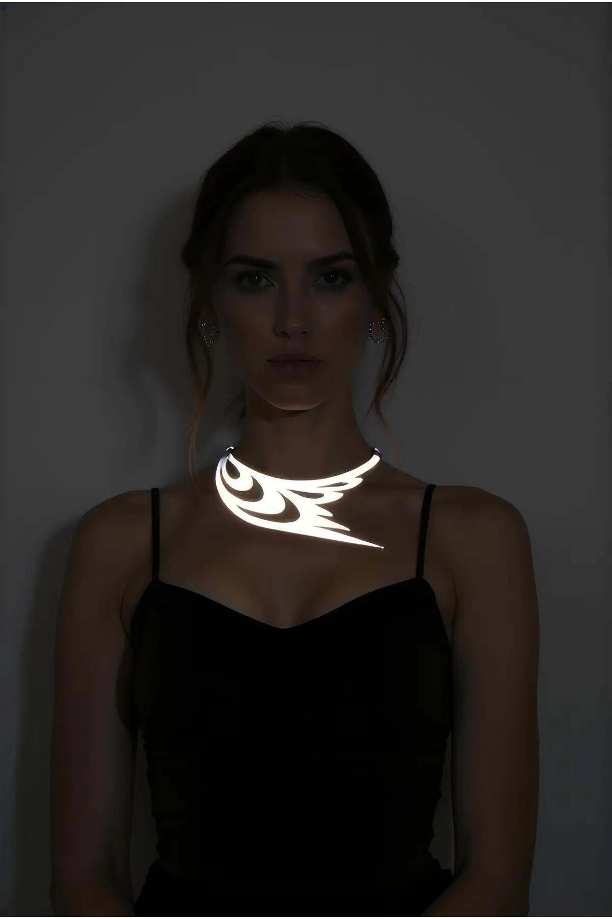 Reflective Laser Cut Choker Statement Necklace
