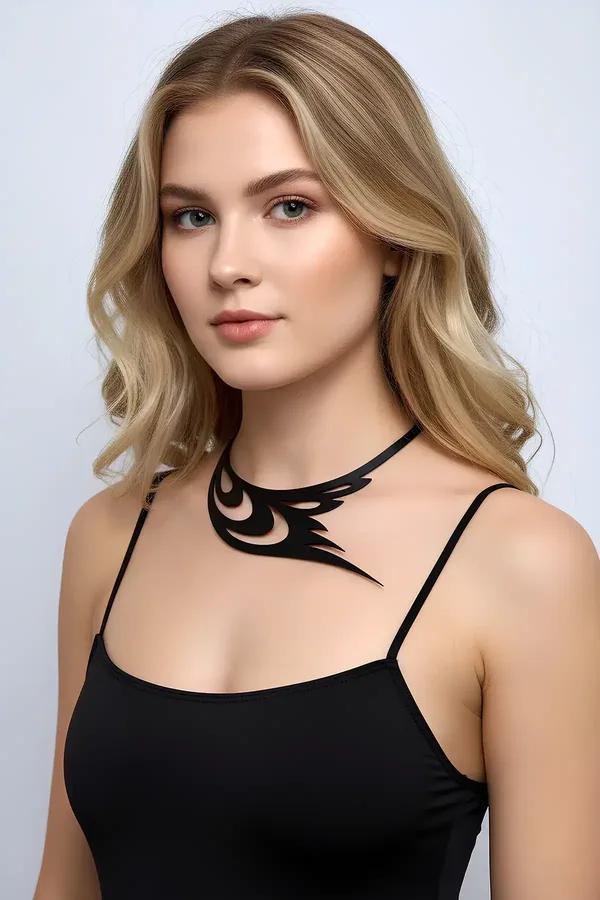 Tribal Flame Faux Leather Choker Necklace