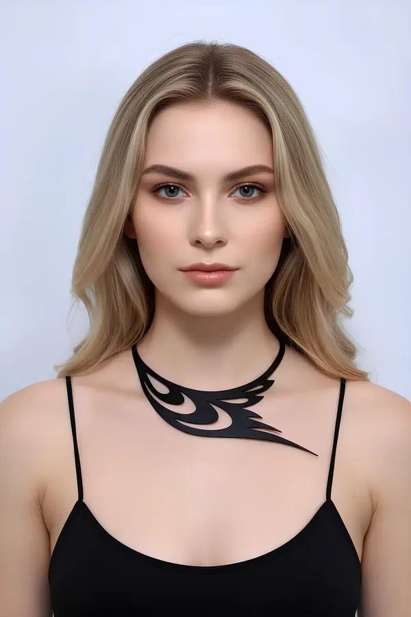 Tribal Flame Faux Leather Choker Necklace