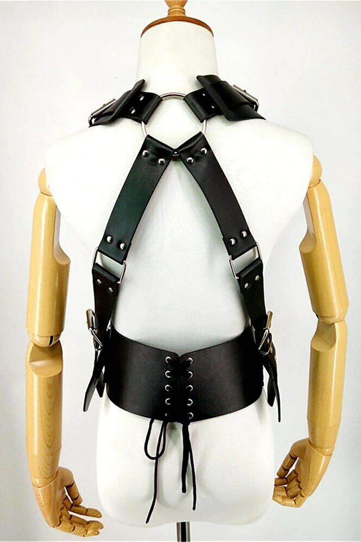 Body Harness with Lace-Up Corset Belt
