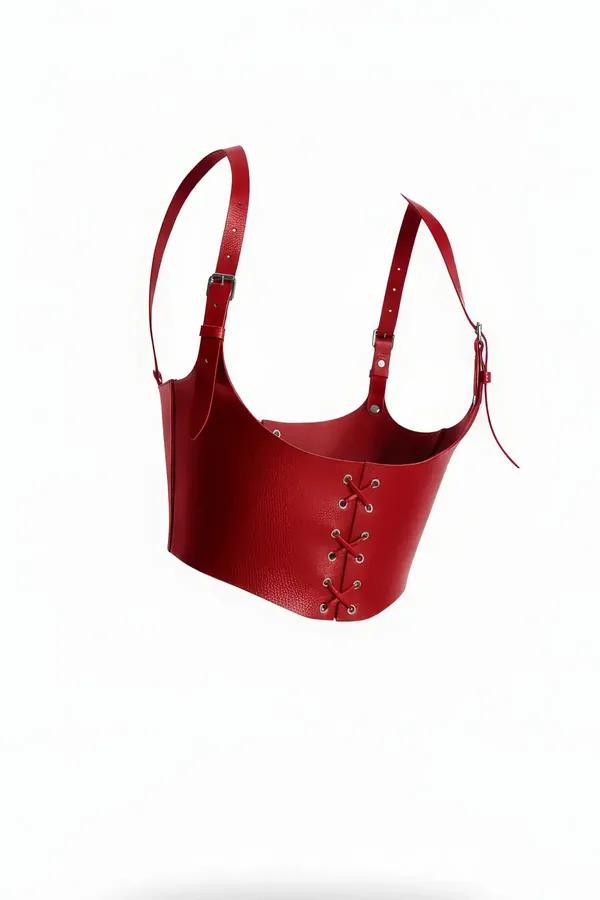 Lace-Up Red Faux Leather Corset Harness