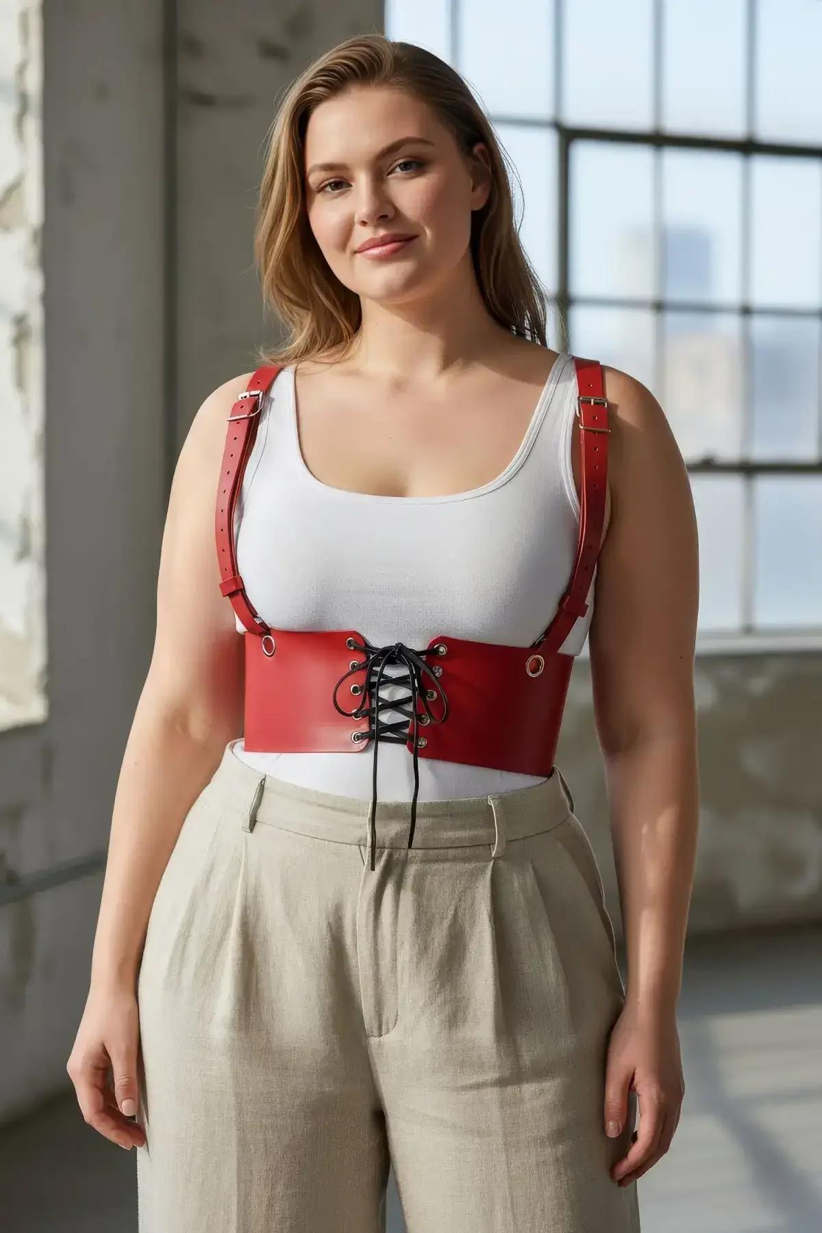 Red Underbust Harness with Front Lace-Up Detail