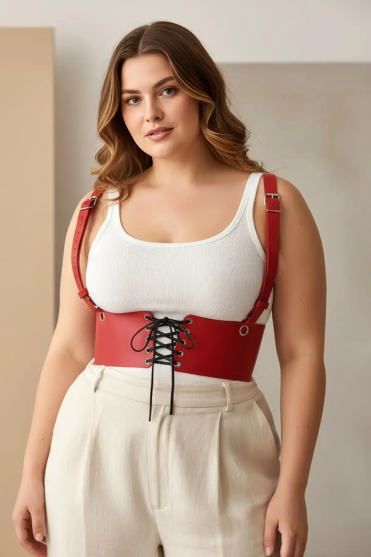 Red Underbust Harness with Front Lace-Up Detail
