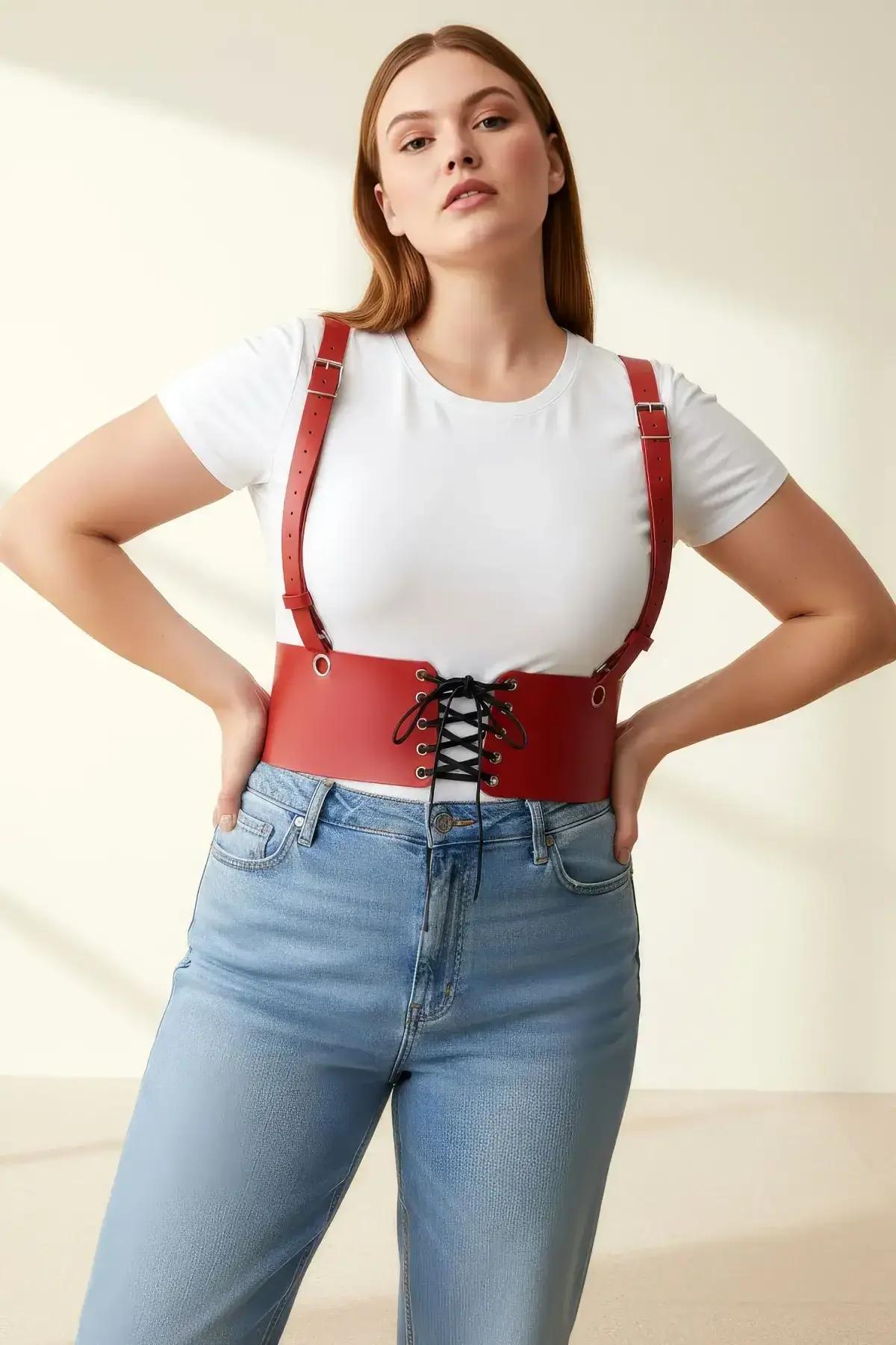 Red Underbust Harness with Front Lace-Up Detail