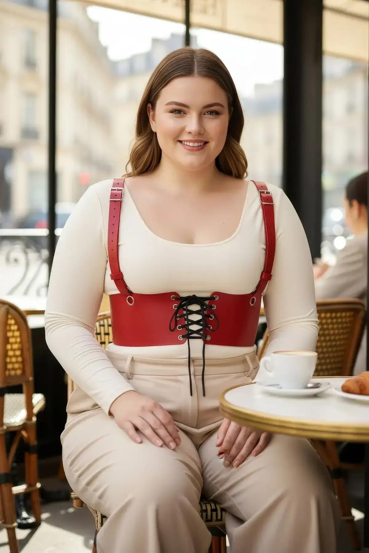 Red Underbust Harness with Front Lace-Up Detail