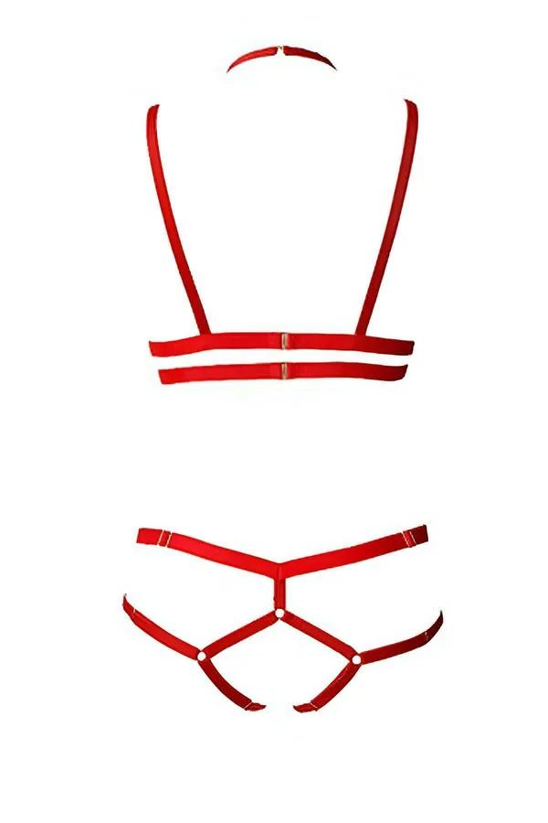 Red Strappy Body Harness & Garter Underwear Set