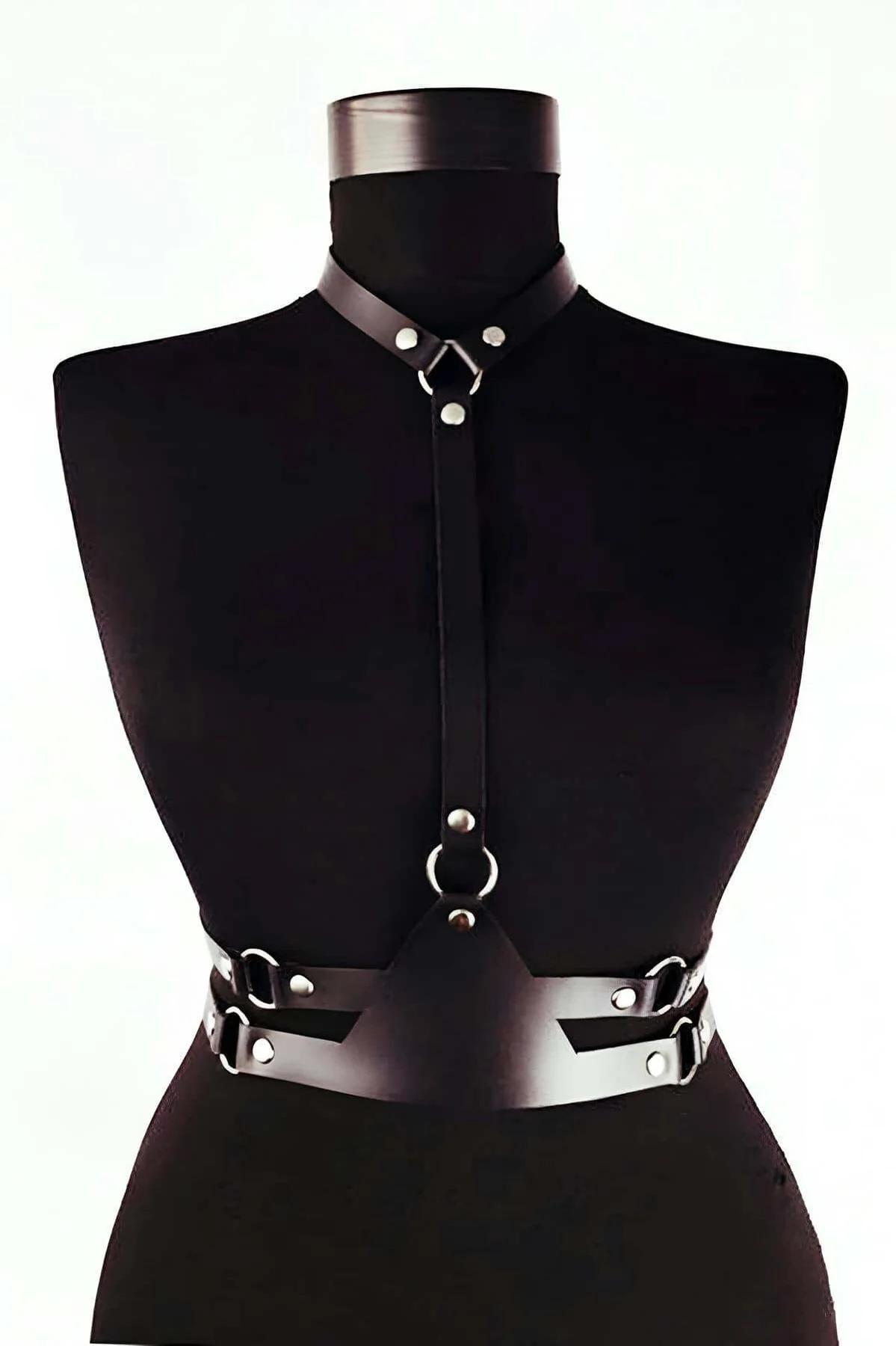 Faux Leather Chest Harness with Double Belt