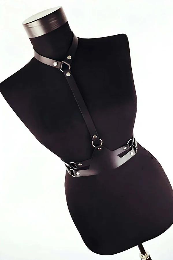 Faux Leather Chest Harness with Double Belt