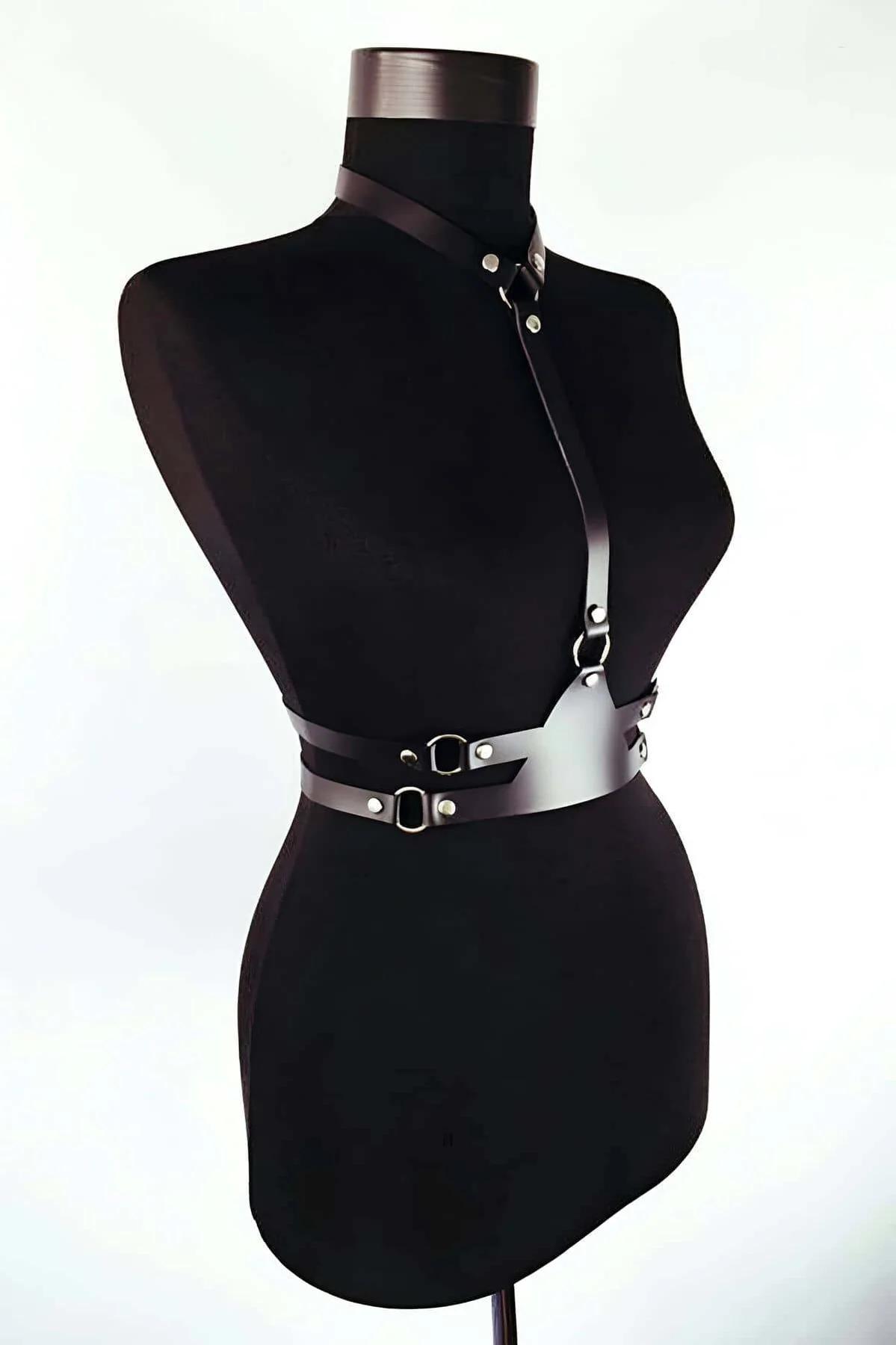 Faux Leather Chest Harness with Double Belt