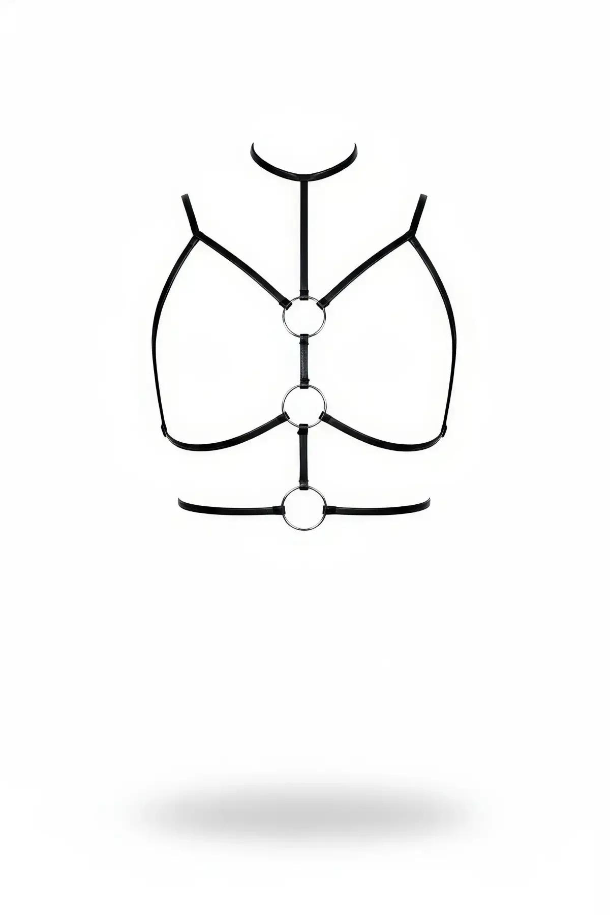 O-Ring Chest Harness Bra with Neck Collar