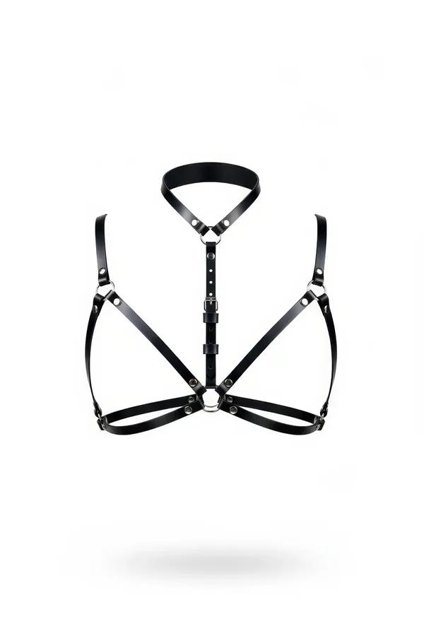 Black Chest Harness Bra with High Collar O-Ring