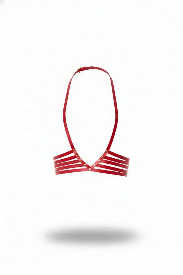 Red Halter Neck Caged Harness Bralette