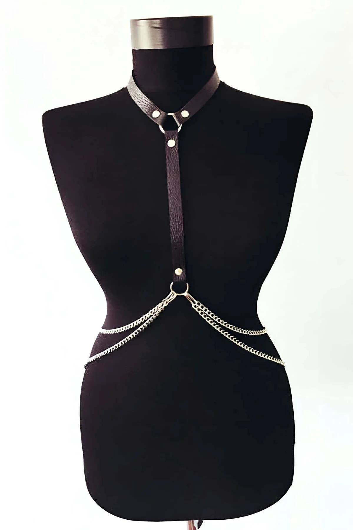 Chain & Faux Leather Harness with O-Ring