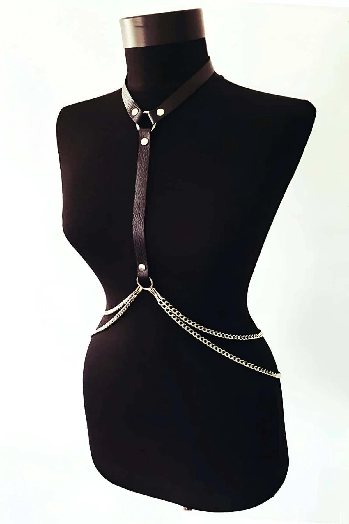 Chain & Faux Leather Harness with O-Ring