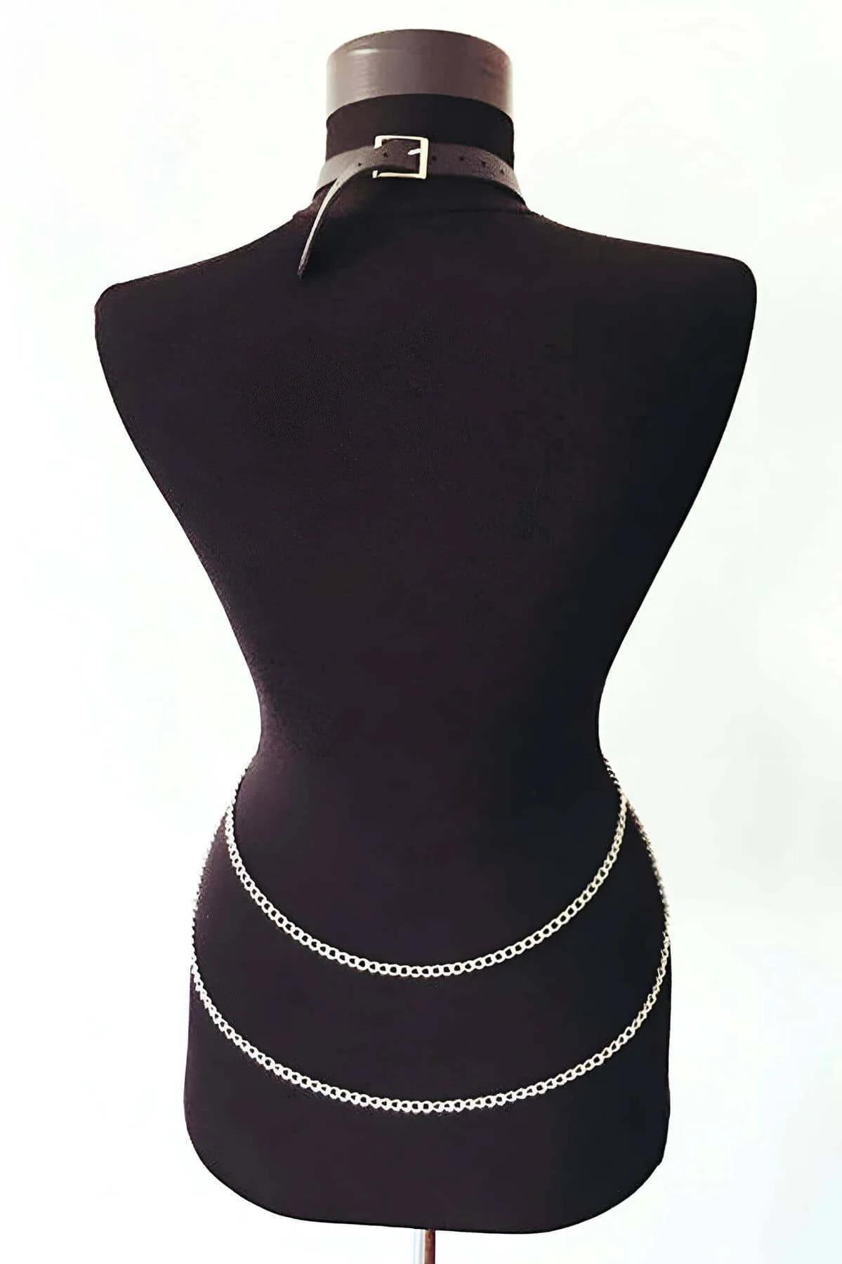 Chain & Faux Leather Harness with O-Ring