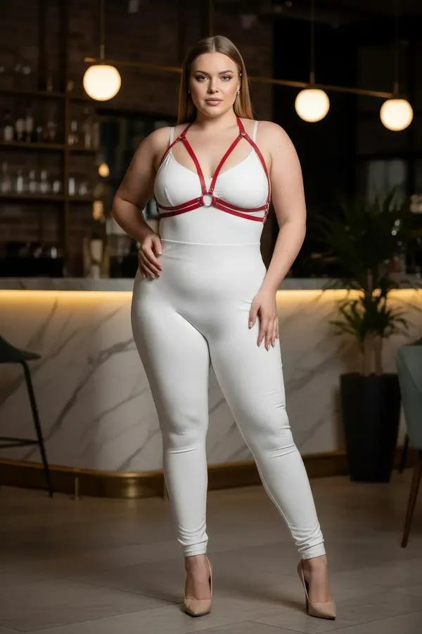 Red Chest Harness Bra with O-Ring Detail