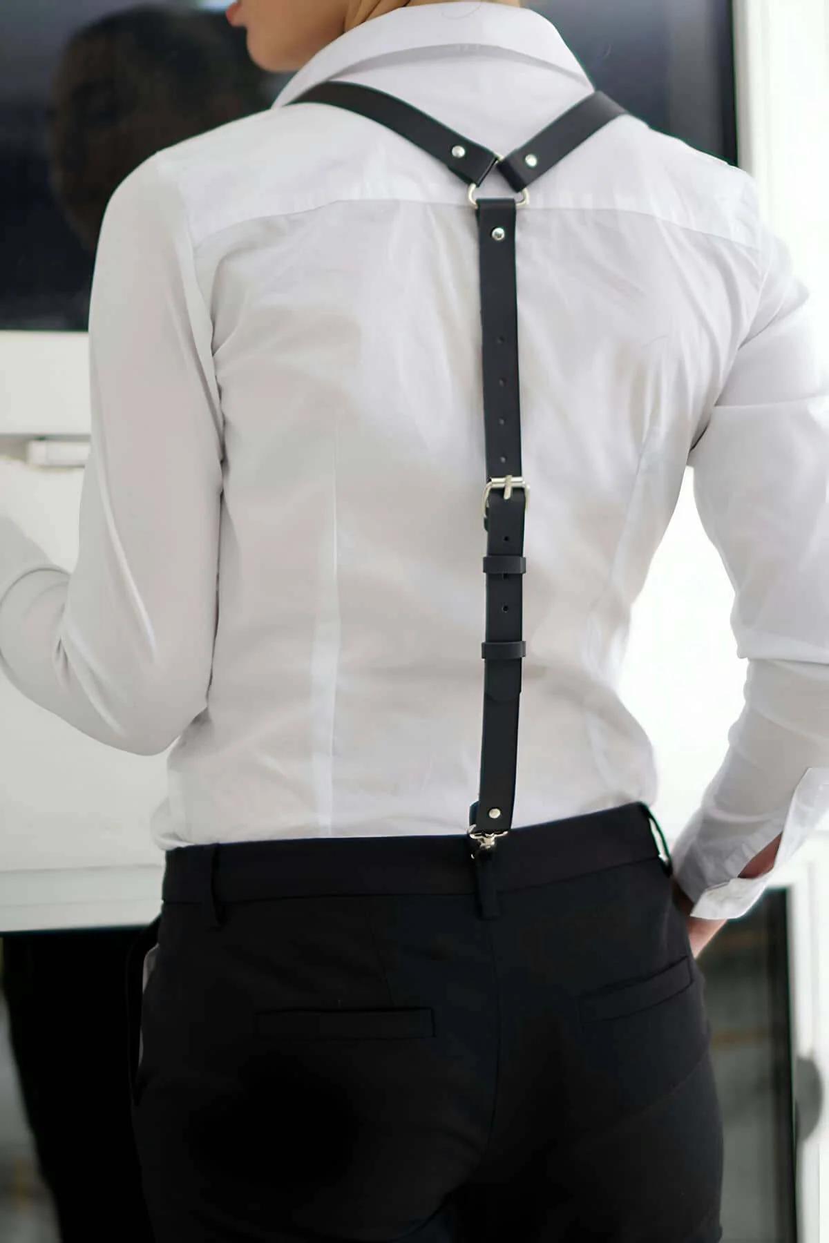 Adjustable Faux Leather Suspenders Harness