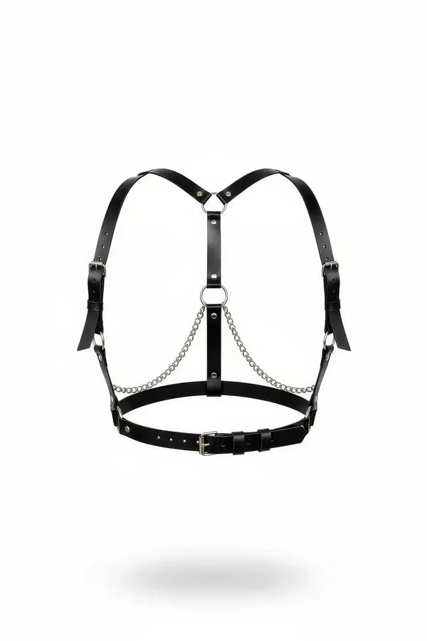 Faux Leather Chest Harness with Silver Chain Detail