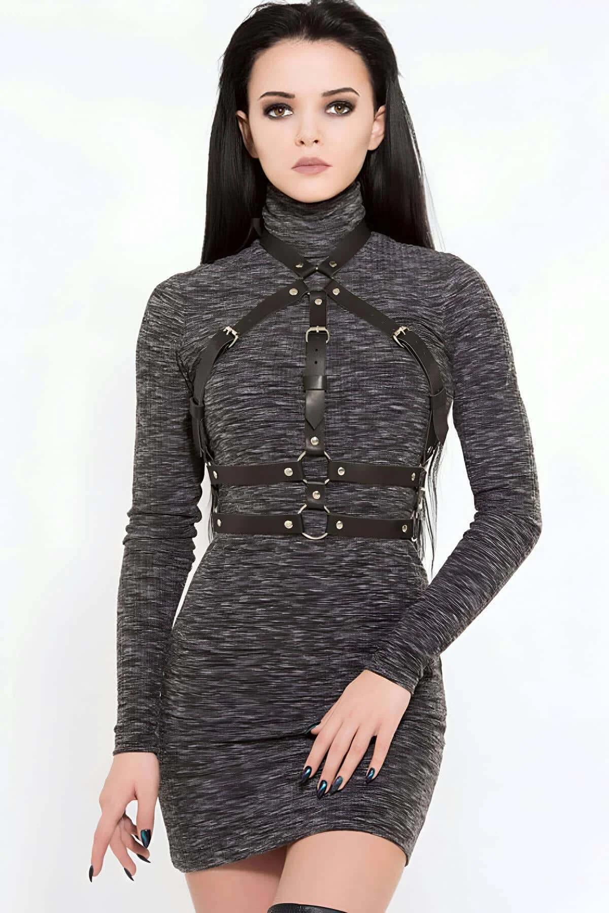 Adjustable Faux Leather Harness with O-Ring