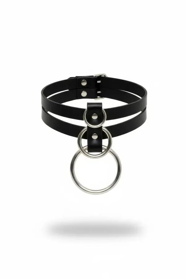 Double Band Faux Leather Choker with Large O-Ring