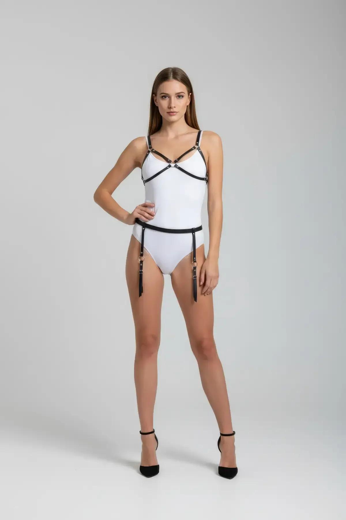 Black Body Harness Set with Adjustable Thigh Straps