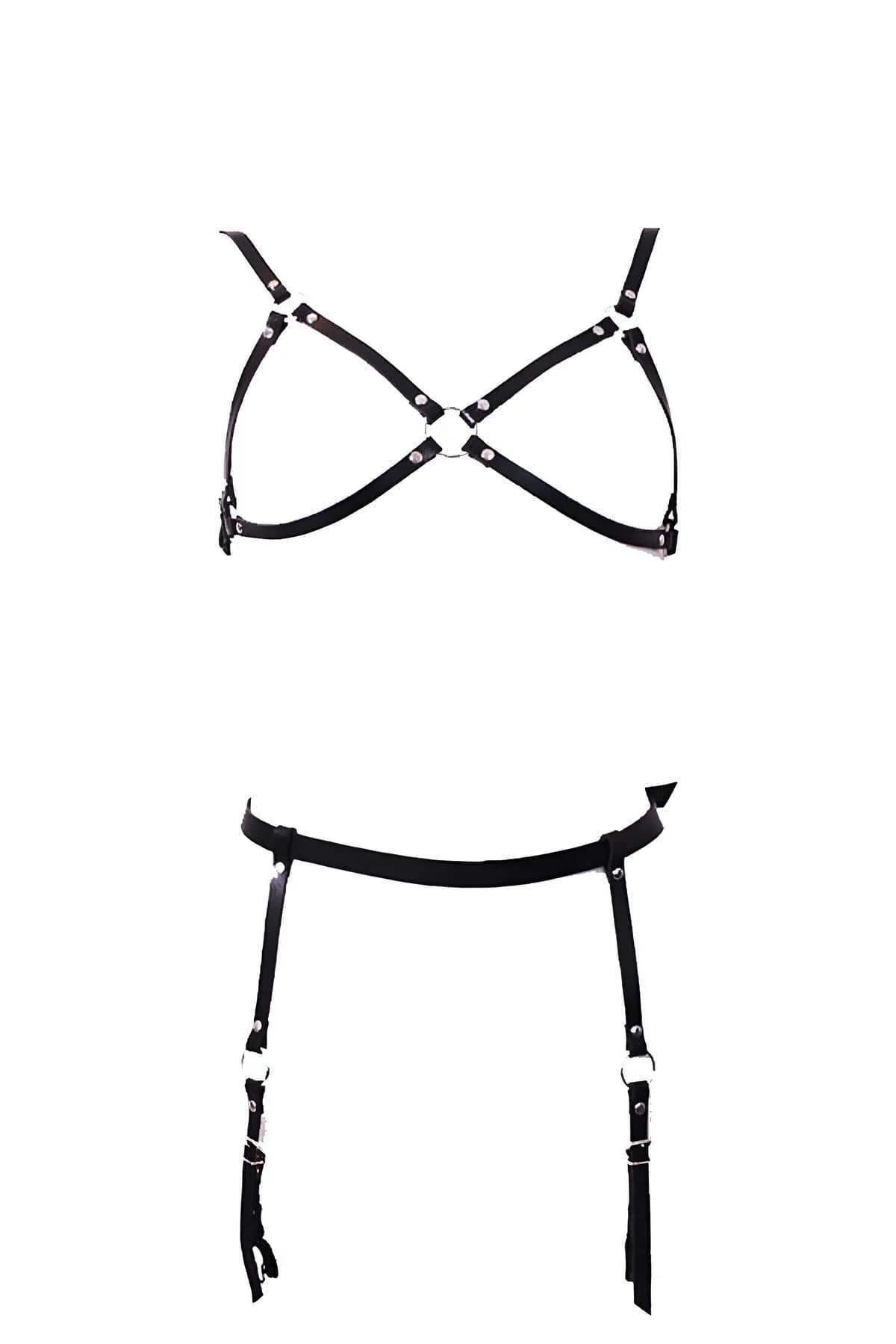 Faux Leather Chest Harness & Garter Belt Set