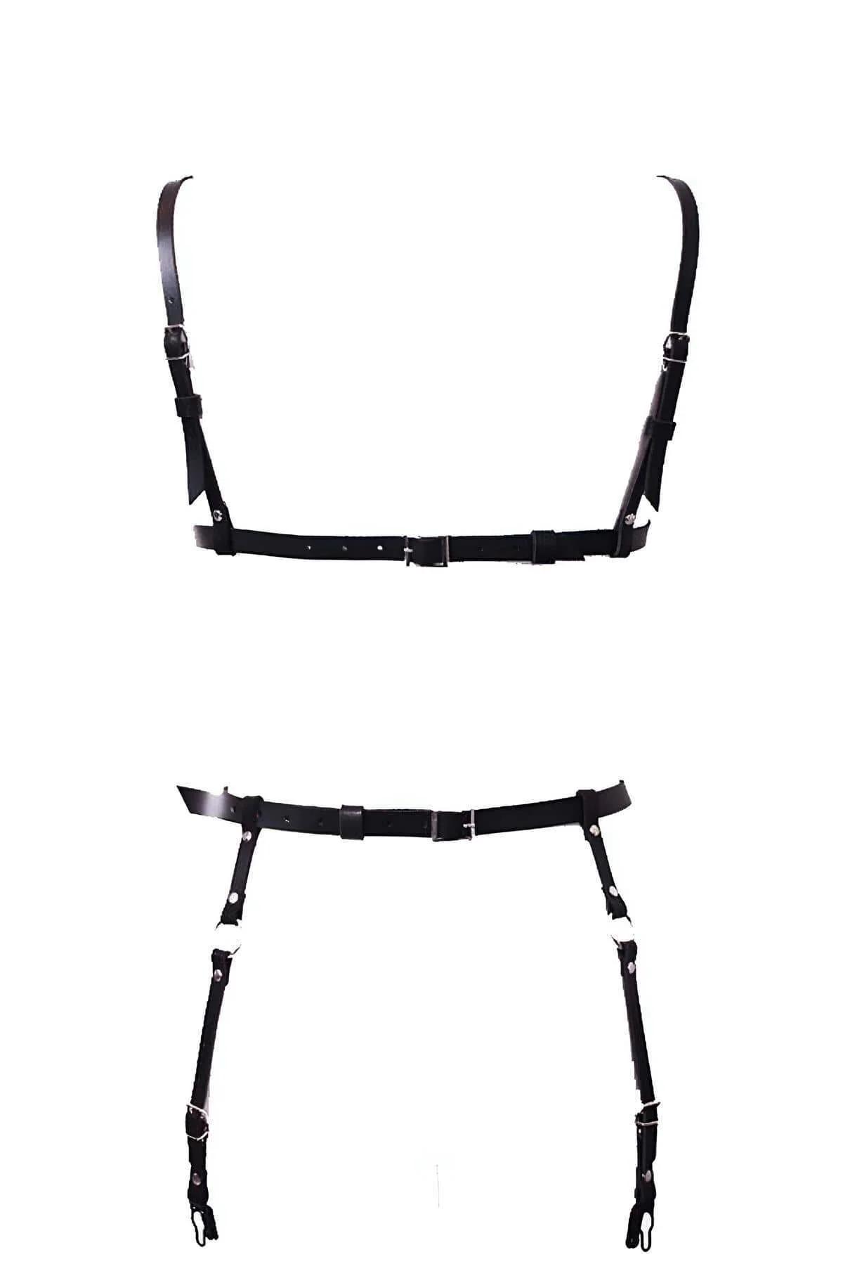 Faux Leather Chest Harness & Garter Belt Set