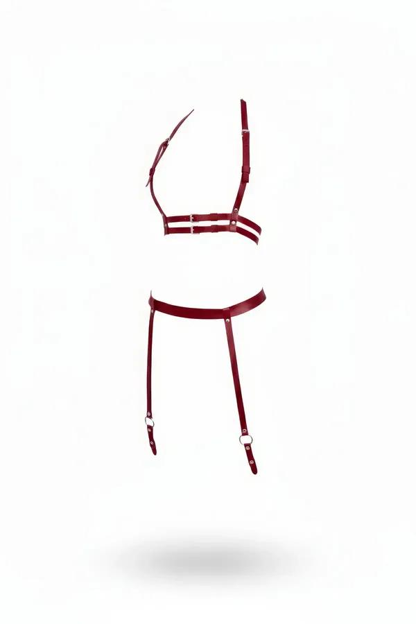 Claret Red Faux Leather Harness Set with Garter Straps