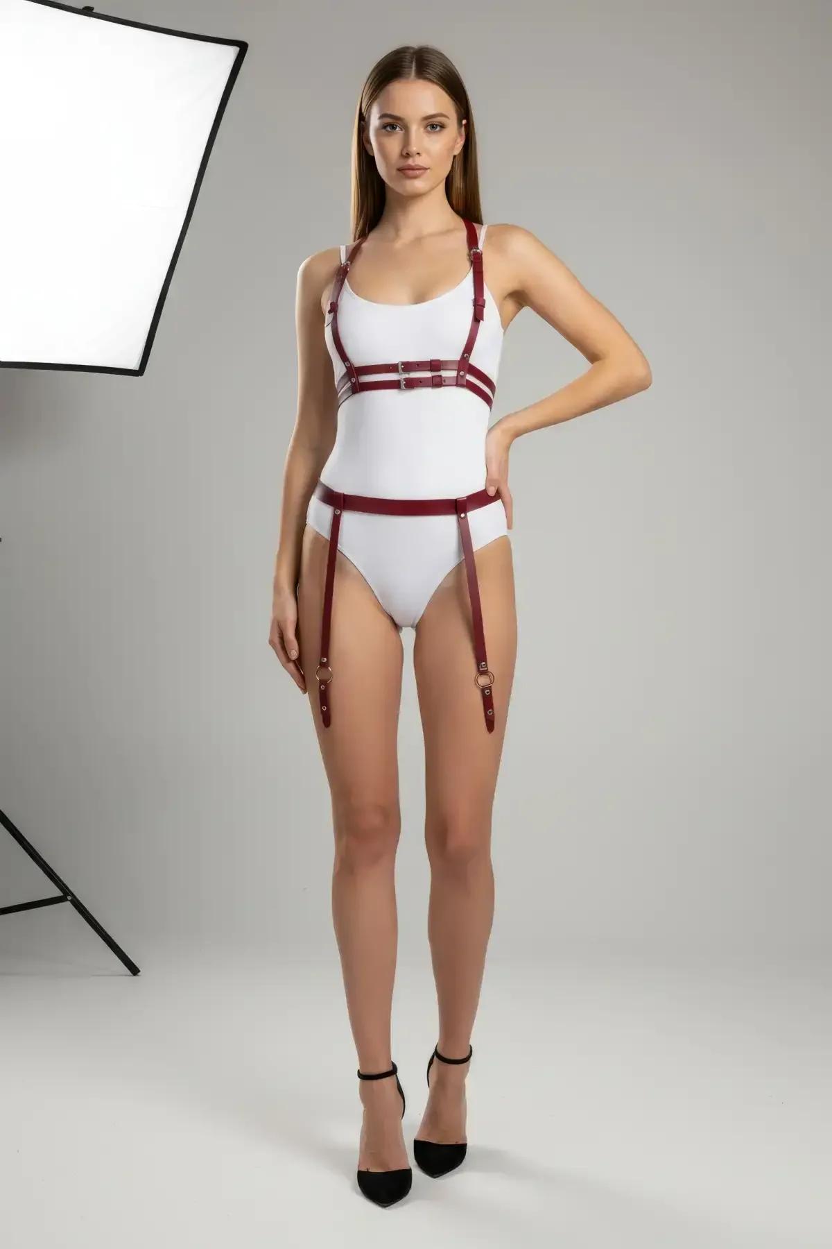 Claret Red Full Body Harness with Thigh Straps