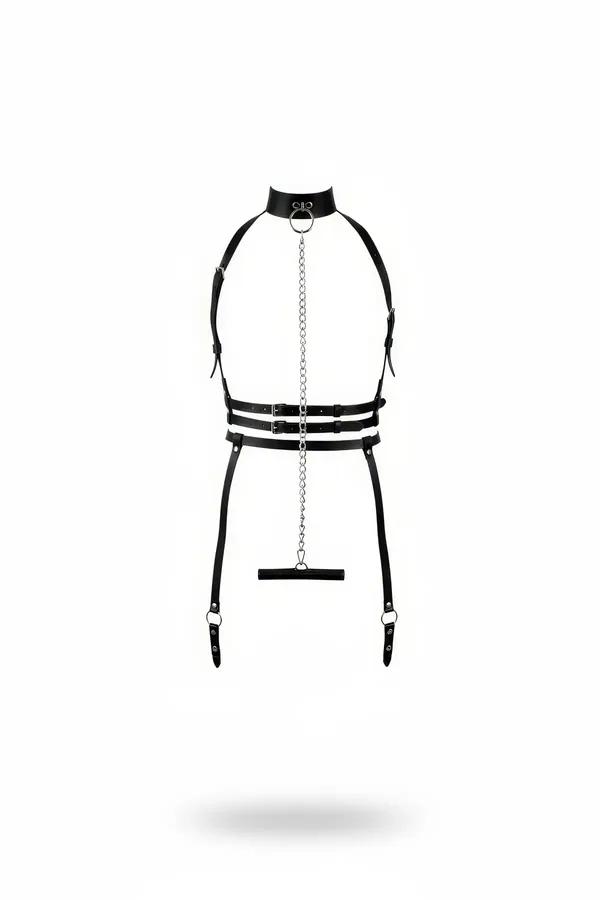 Full Body Harness with Neck Collar and Chain Detail