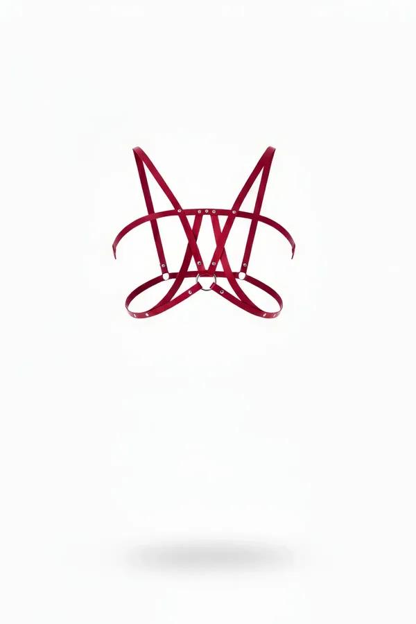 Red Cross Chest Harness with Silver O-Ring Hardware