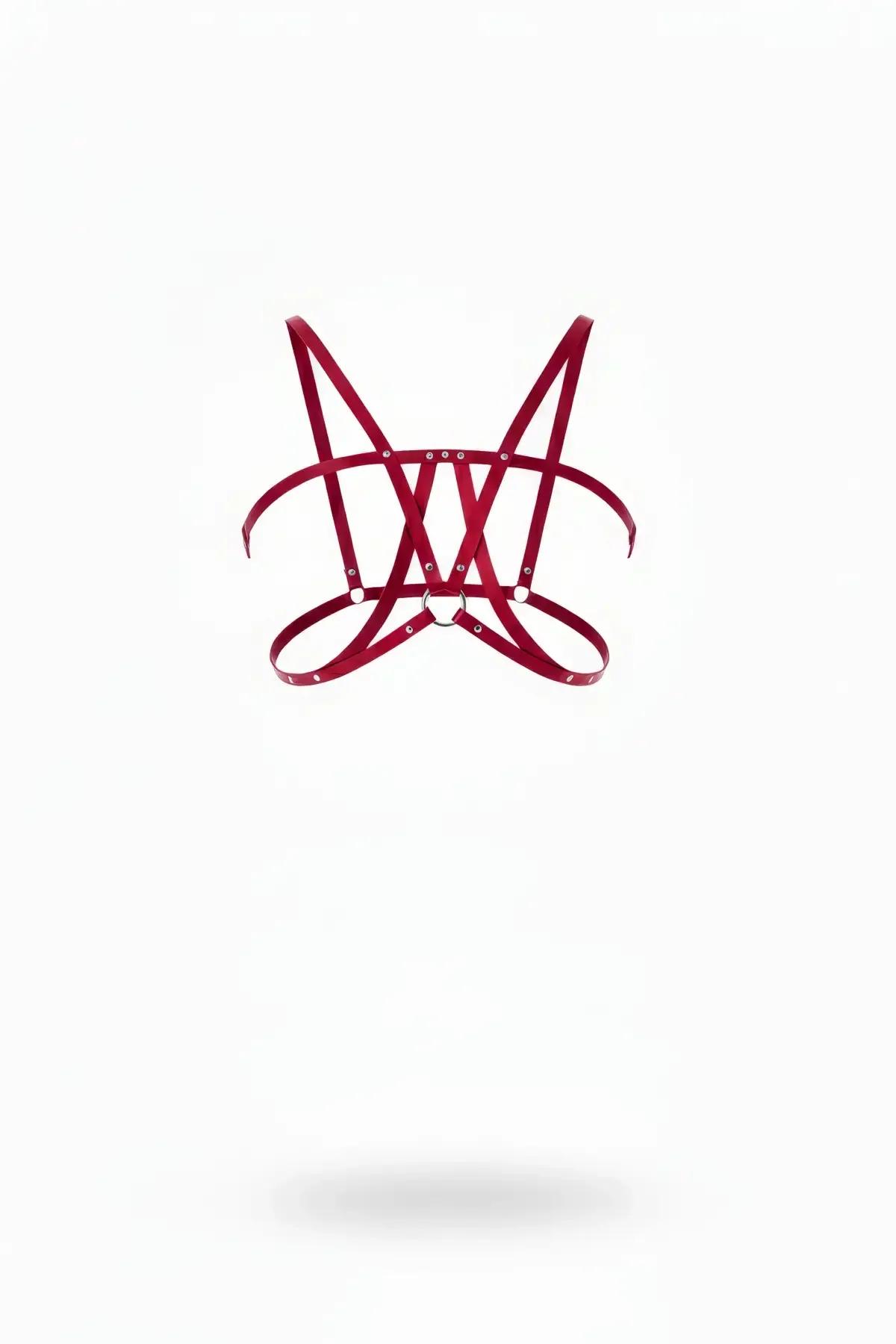 Red Cross Chest Harness with Silver O-Ring Hardware