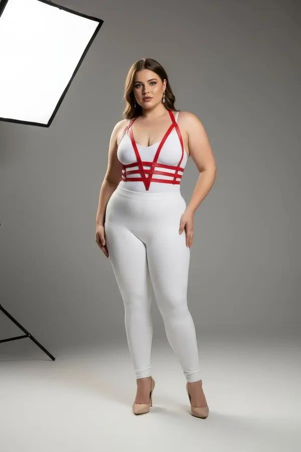Adjustable Strappy Red Faux Leather Body Harness